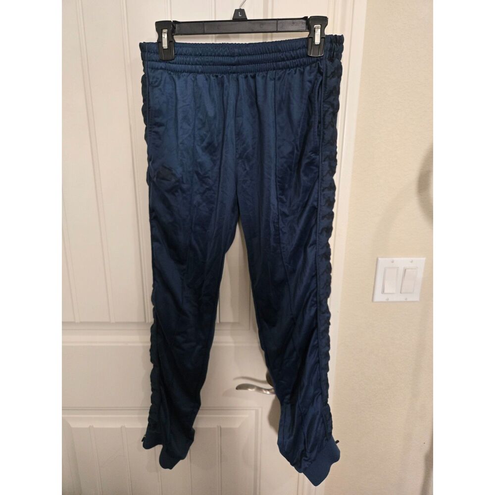 Kappa Men’s Large Navy Blue Track Pants Logo Tape Zip Ankle Athletic Joggers